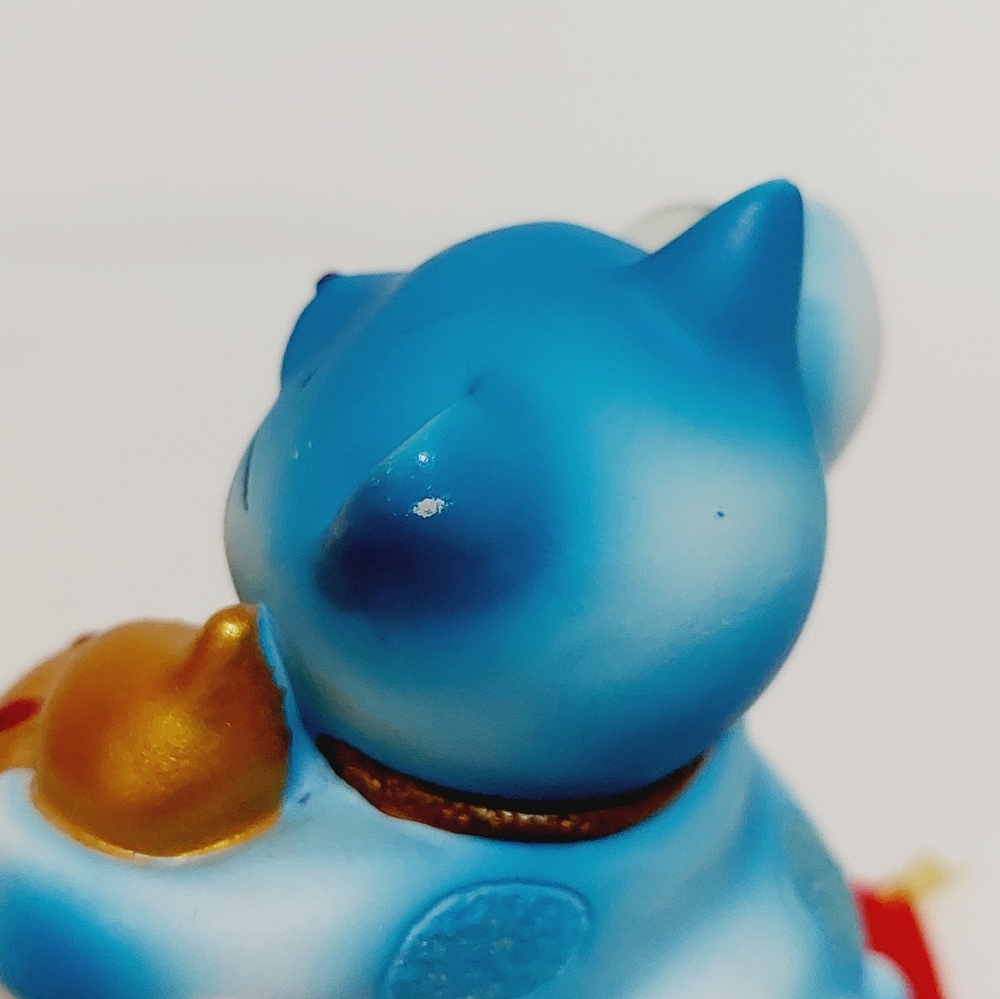 3" Blue Maneki Neko Cat Figurine Red Pillow Kao Miao Chuang Glass Ball Gourd - Picture 5 of 12